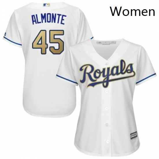 Womens Majestic Kansas City Royals 45 Abraham Almonte Replica White Home Cool Base MLB Jersey